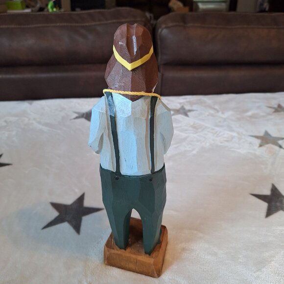 Vintage Wooden Carved Fisherman Statue 12 Inches Made In Taiwan Missing Pole - Picture 5 of 8